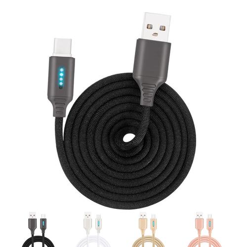 2PCS Auto Cut-Off Fast Charging Nylon Cable for iPhone and Android, Intelligent Power-Off Protection Data Cable, Nylon Braided Soft Flash LED Indicator, Compatible for All Phone (Type-C, Black)