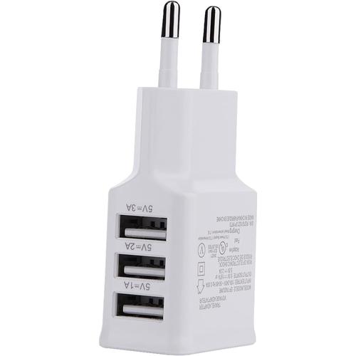 Chargeur Adaptateur De Prise De Voyage Européen Pour Iphone Samsung Android Phone, Chargeur Mural Universel 100 220v 3 Ports De Charge Usb Pour Téléphones Portables Tablettes Eu Plug