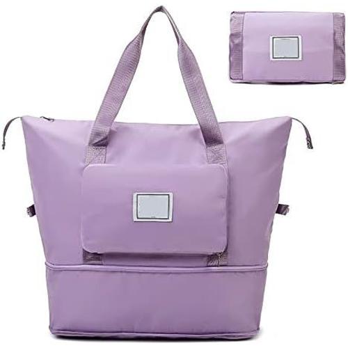 Femme Grand Sac de Voyage Pliable, Sac en Tissu Oxford Imperméable Léger De Voyage Pliable Portable, Sac à Bagages Bagage de Sport, léger, imperméable, séparation sèche et Humide. (Violet)