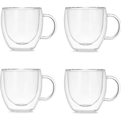 Tasse,Tasses À Café En Verre,150 Ml À Double Paroi Isolée En Verre Borosilicate ,Avec Poignée,Pour Café,Thé, Expresso,Bière-4 Pcs