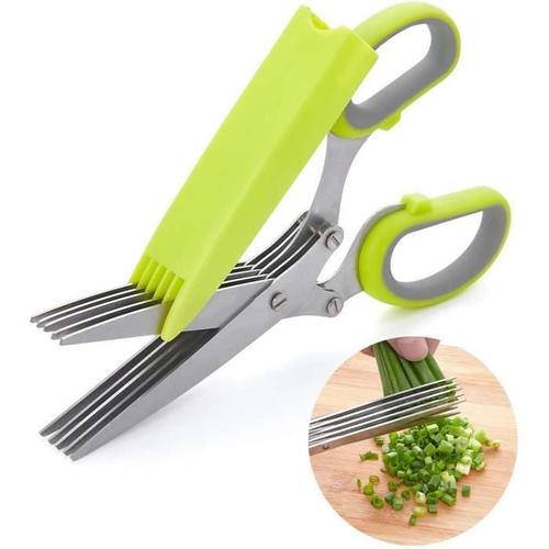 Ciseaux À Herbes Avec 5 Lames En Acier Inoxydable Multi Et Couvercle De Gadgets De Cuisine Safe Cover, Cisaille À Découper, Hachoir,