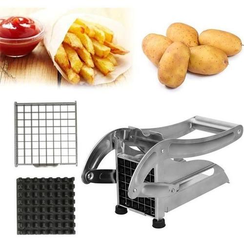 DT08392-Mandoline Coupe-frites machine inox découper cuisine carotte pommes de terre lames trancheuse avec 2 grilles 25 x 12 cm ER