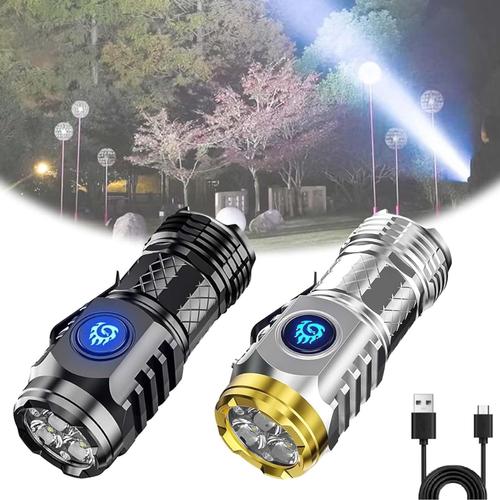 2pcs Three-Eyed Monster Mini Flashlight, Rechargeable Led Super Bright High Lumens Flashlights, Handheld Portable Pocket Waterproof Spot Light, 5 Modes Lighting Modes, For Camping Hiking