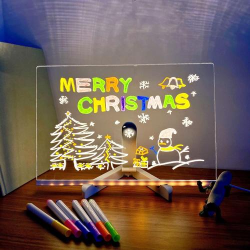 LED Note Board with Colors, Acrylic Dry Erase Board with Light up Stand as a Glow Memo LED Letter Message Board Note Glass Led Board White Board with 7 Pen for Office School Home (30x20x0.3CM)
