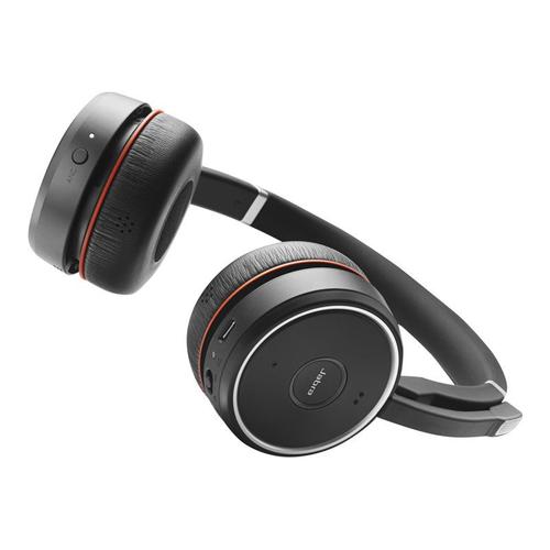 Jabra Evolve 75 MS Stereo - Micro-casque - sur-oreille - Bluetooth - sans fil - Suppresseur de bruit actif - USB - Certifié pour Skype for Business