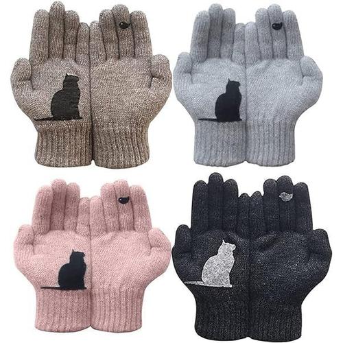 Cat Fan Cotton Gloves,Cute Cat Bird Print Couple Gloves,Cute Simple Winter Knitted Warm and Cold Protection Full Fingers Gloves