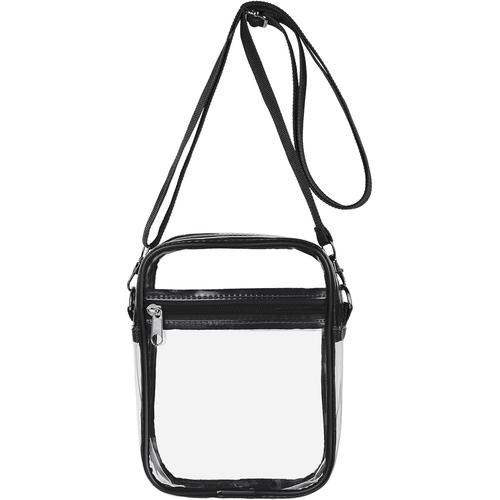 Sac messager transparent, sac à bandoulière transparent tendance avec bandoulière réglable, sac à bandoulière approuvé par le stade pour femme (7,7 x 6 pouces) noir