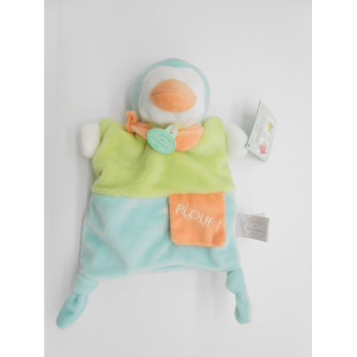 Marionnette Pingouin Plouf Doudou Et Compagnie Peluche Pingouin Jouet Éveil Naissance Bébé Bleu Vert Orange Dc2784 Dc 2784