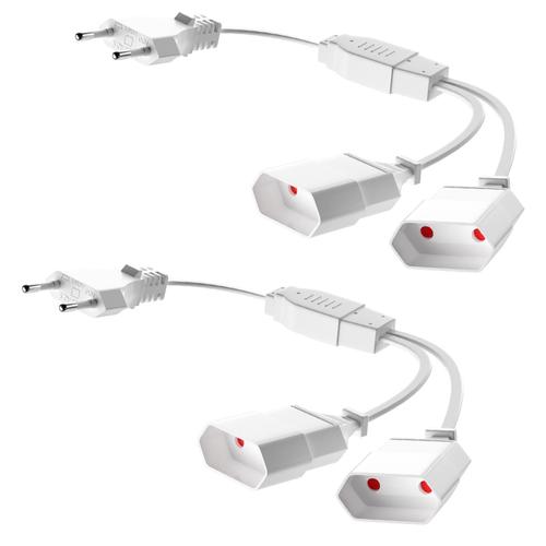 Lot de 2 câbles d'extension de Prise d'extension EU, Prise EU, Adaptateur de Prise 2 en 1 avec câble Flexible, 2,5 A/250 V, Prise de convertisseur Euro pour Ordinateur TV PC téléphone (Blanc)