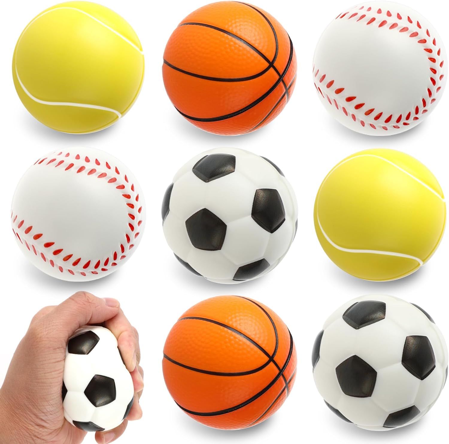 Lot De 8 Mini Balles Anti-Stress De 6 Cm - En Mousse - Pour Le Football, Le Basketball, Le Tennis, Le Baseball, Le Stress, Le Baseball, Le Stress