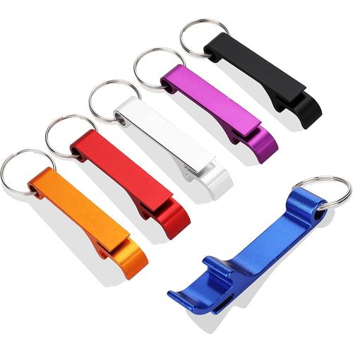 Lot de 6 décapsuleurs en aluminium pour canette/bouteille/bière - Porte-clés en métal de qualité supérieure - Polyvalent et durable - Couleurs vives - Petit ouvre-boîte - Cadeau amusant