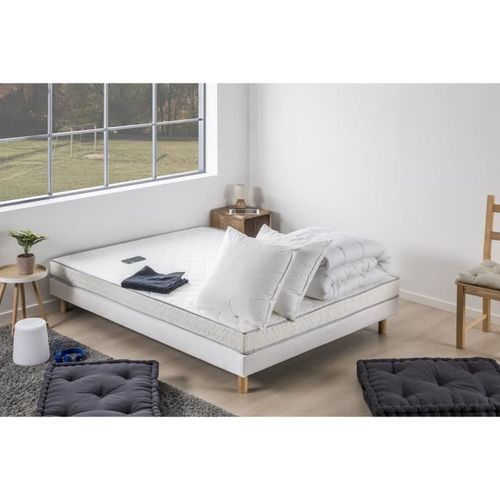 Ensemble Top Matelas 140x190 Cm Sommier Couette 2 Oreillers 60x60 Cm - 14 Cm