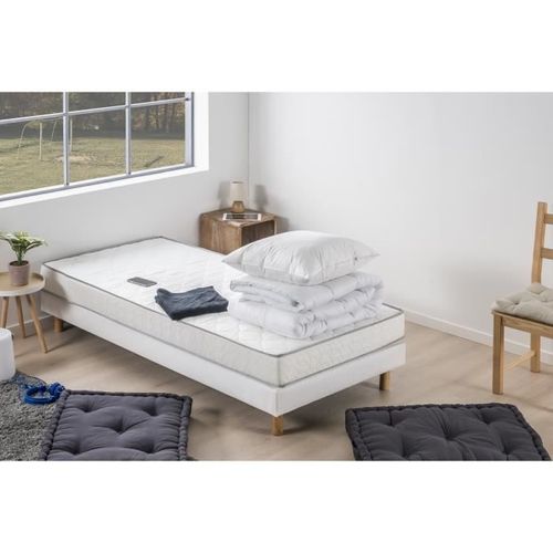 Ensemble Top Matelas 90x190 Cm Sommier Couette 1 Oreiller 60x60 Cm - 14 Cm