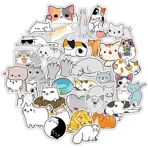 Graffiti Autocollant,Chaton de Dessin Animé Mignon Autocollant 50PCS Étanche Stickers Vinyles pour Ordinateur Portable Enfants Voitures Moto Vélo Skateboard Bagages Bumper Stickers Hippie Autocollants