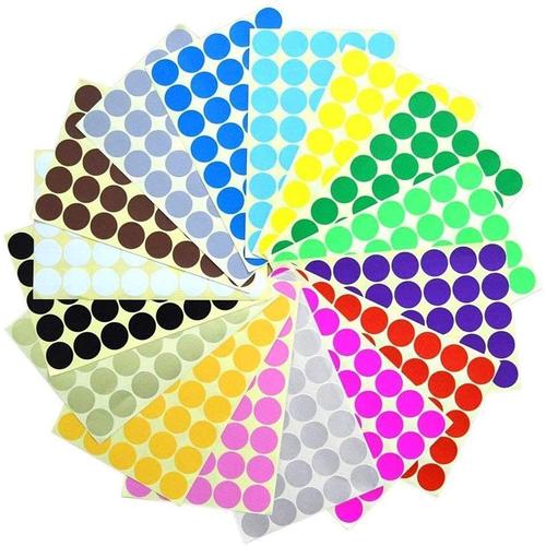 Gommettes Autocollantes Rondes,Couleur Codage Étiquettes 25mm Petit Point Ronde Autocollants Sticky Marquage Étiquettes 16 Feuilles Pour Le Bureau,École,Calendriers,Autocollants De Carte