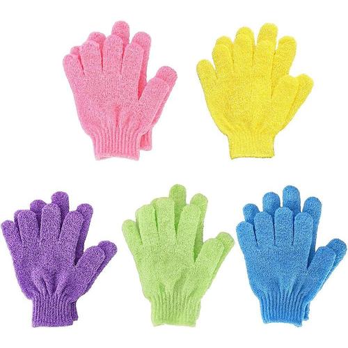 Gants Exfoliants, Douche Bain Gants 5 Paires Double Face Gants De Corps Gant De Gommage Gants Scrubs Pour Hommes Femmes Enfants,5 Couleurs