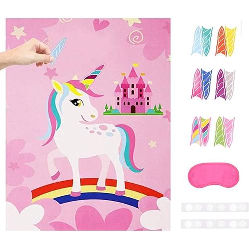 Affiche Fête Licorne,Autocollants De Fête De Licorne Pin The Horn On The Unicorn Birthday Party With 24 Horns Pour Enfants Unicorn Party Decorations Unicorn Birthday Party Supplies (Pink)