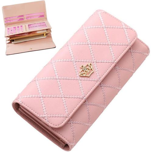 Portefeuille Femme Sac à Main en Cuir PU Grande Capacite Femme Embrayage Porte Monnaie Elégant Portefeuille Femme Longue Porte-Cartes Porte Titulaire de la Carte de crédit Cash ID(Rose)