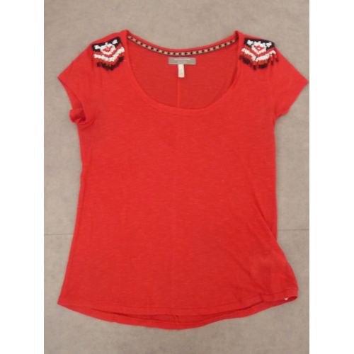 T-Shirt Rouge/Épaulettes Perles Bershka - L