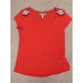 T-Shirt Rouge/Épaulettes Perles Bershka - L