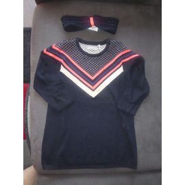 Robe Pull Marine À Chevrons + Bandeau Coordonné Ikks - 2 Ans