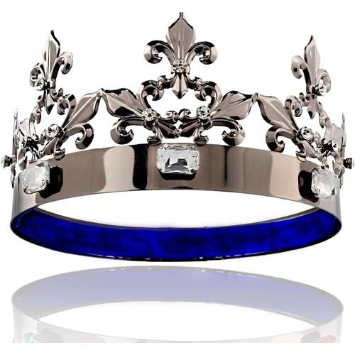 Couronne de prince noire pour homme - Style baroque royal - Couronne ronde - Accessoires pour cheveux pour fête costumée, Halloween, concours de beauté, mariage