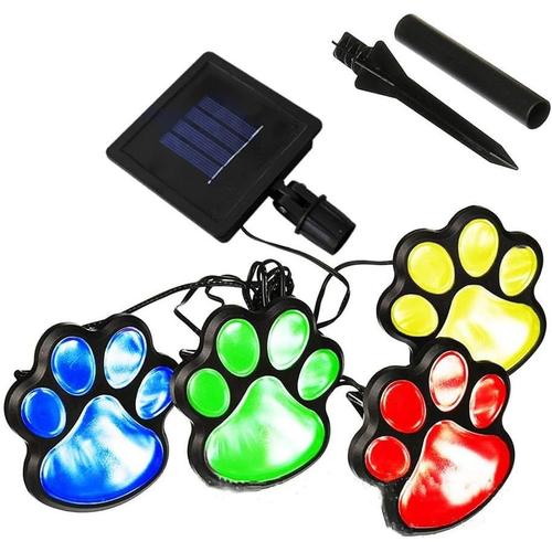 Lot de 4 statues de jardin solaires en forme d'empreintes de pattes de chien - Lampe LED de 7,6 cm pour extérieur, jardin, allée, cour (coloré)