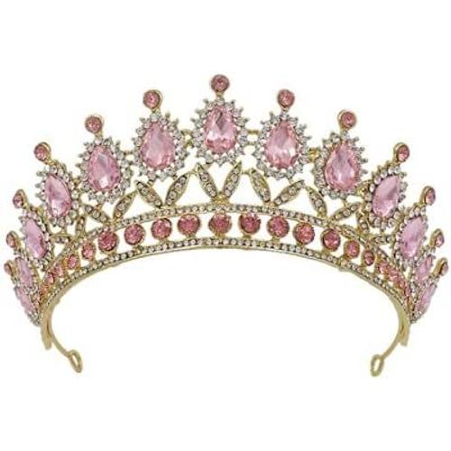 Diadème de princesse rose avec strass pour bal de promo, mariage, Halloween, bal de promo, fête costumée