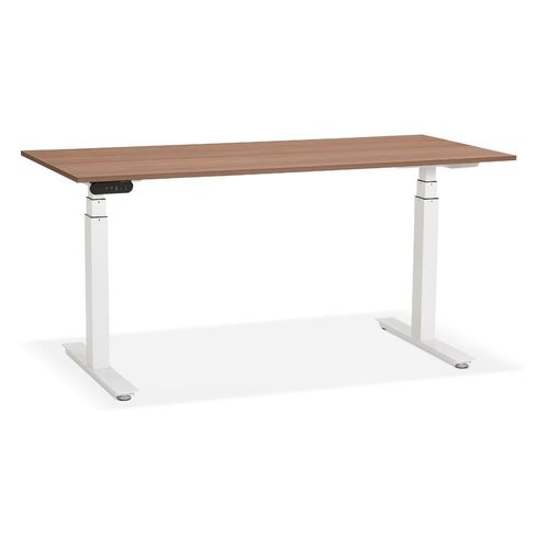 Bureau Réglable En Hauteur Électrique 'tronik' Blanc Avec Plateau En Bois Finition Noyer - 160x80 Cm