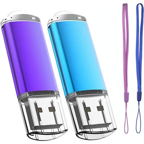 Lot de 2 Cle USB 64 Go Clef USB 2.0 Flash Drive Stockage Disque Memoire Stick Pendrive avec Cordes Bleu Violet 64GB