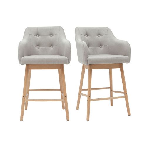 Tabourets De Bar Scandinaves Gris Clair Et Bois H65 Cm (Lot De 2) Baltik