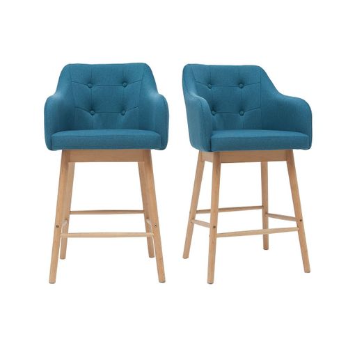 Tabourets De Bar Scandinaves Bleu Canard Et Bois H65 Cm (Lot De 2) Baltik