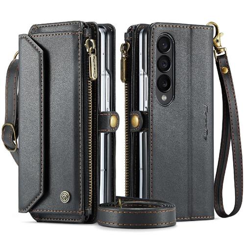 Crossbody Étui Pour Samsung Galaxy Z Fold 3 5g Blocage Rfid Fente Pour Les Factures À Fermeture Éclair Titulaire De La Carte Étui Portefeuille Portefeuille Étui Pour Femmes - Noir