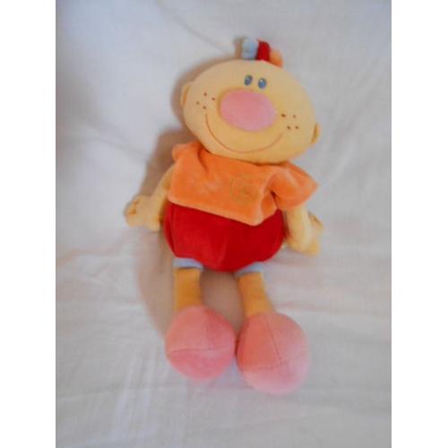 Poupee Bonhomme Nattou Billy Bleu Doudou Short Rouge Pull Tee Shirt Orange Peluche Jaune Lutin De 30 Cm Spirale Verte