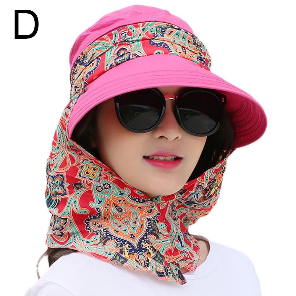 Chapeau De Soleil Anti-Uv, Taille Unique, Bleu + Gris, Pour Equitation En Plein Air, Plage, Pliable, Protection Solaire, Imprime Floral, Casquettes Pour Le Cou, Le Visage, A Large Bord