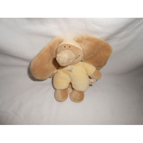 Doudou Elephant Archibald Noukies Noukie's Pyjama Babigro Jaune Palmier Brode Amtoys 15cm