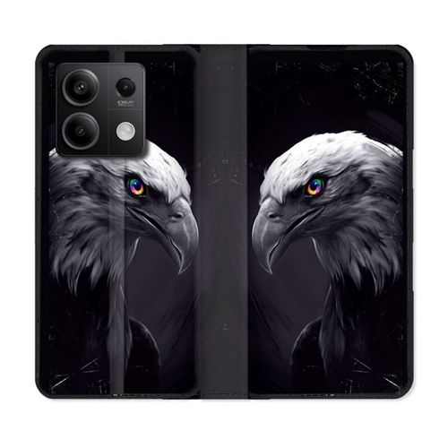 Housse Cuir Portefeuille Pour Xiaomi Redmi Note 13 Pro 5g Animal Aigle Royal Noir