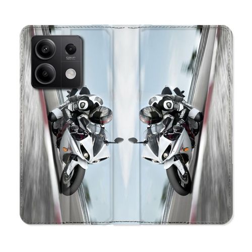 Housse Cuir Portefeuille Pour Xiaomi Redmi Note 13 Pro 5g Moto Course Gp Blanche