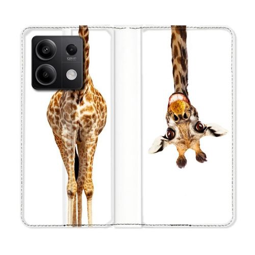 Housse Cuir Portefeuille Pour Xiaomi Redmi Note 13 Pro 5g Animal Girafe Blanche