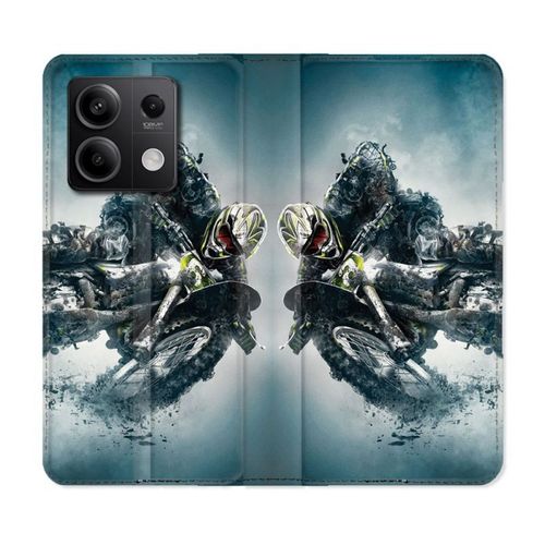 Housse Cuir Portefeuille Pour Xiaomi Redmi Note 13 Pro 5g Moto Cross Ombre