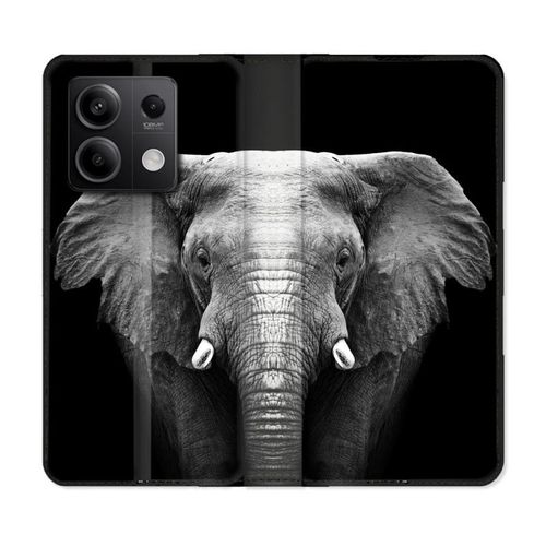 Housse Cuir Portefeuille Pour Xiaomi Redmi Note 13 Pro 5g Animal Elephant Noir
