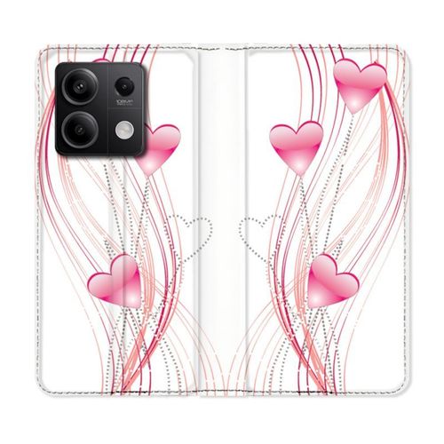 Housse Cuir Portefeuille Pour Xiaomi Redmi Note 13 Pro 5g Amour Coeur Rose Montant Sur Blanc