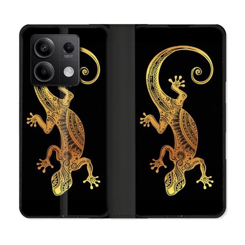 Housse Cuir Portefeuille Pour Xiaomi Redmi Note 13 Pro 5g Animal Lezard Noir