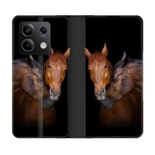 Housse Cuir Portefeuille Pour Xiaomi Redmi Note 13 Pro 5g Animal Cheval Marron