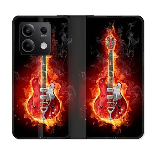 Housse Cuir Portefeuille Pour Xiaomi Redmi Note 13 Pro 5g Musique Guitare Electrique