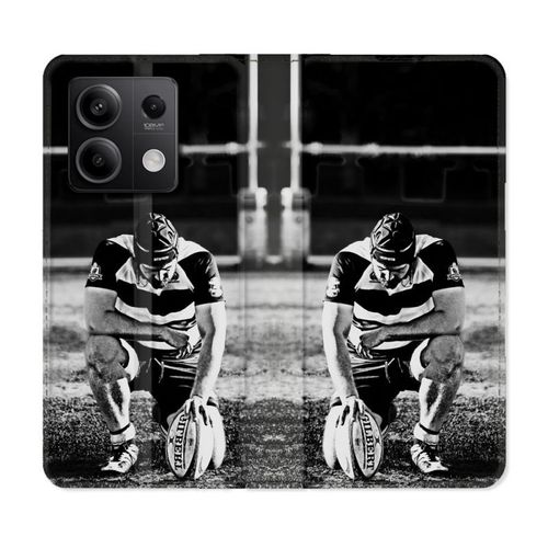 Housse Cuir Portefeuille Pour Xiaomi Redmi Note 13 Pro 5g Sport Rugby Noir Blanc