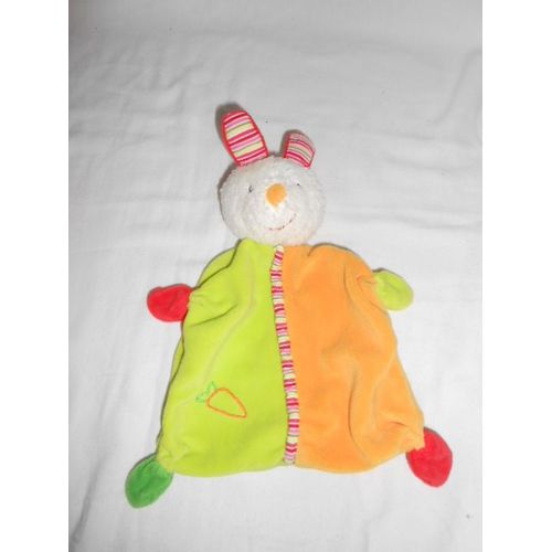 Lapin Plat 4 Noeuds Doudou Orange Vert Blanc Rouge Carotte Brodé Baby Club C&a Raye Oreille