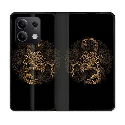 Housse Cuir Portefeuille Pour Xiaomi Redmi Note 13 Pro 5g Animal Scorpion Fresque