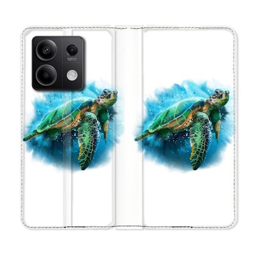 Housse Cuir Portefeuille Pour Xiaomi Redmi Note 13 Pro 5g Animal Tortue Blanche Multicolore