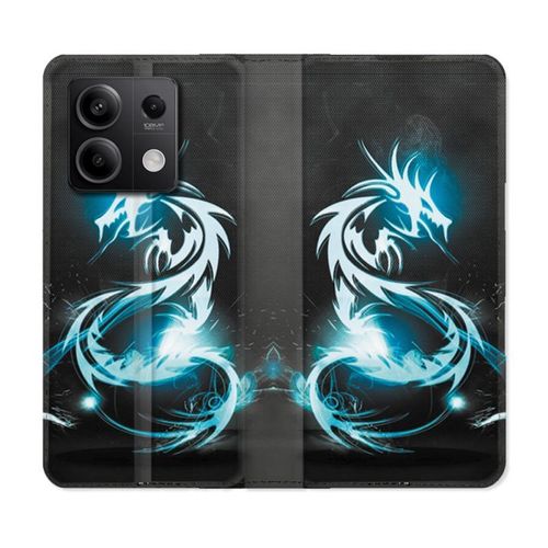 Housse Cuir Portefeuille Pour Xiaomi Redmi Note 13 Pro 5g Fantastique Dragon Bleu